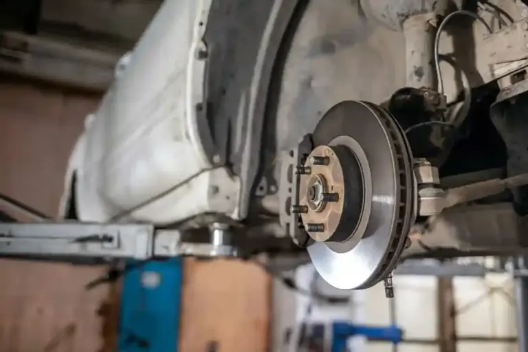 Disc brake of the vehicle for repair, in process of tire replacement