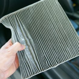 hand hold dirty car air conditioning filter
