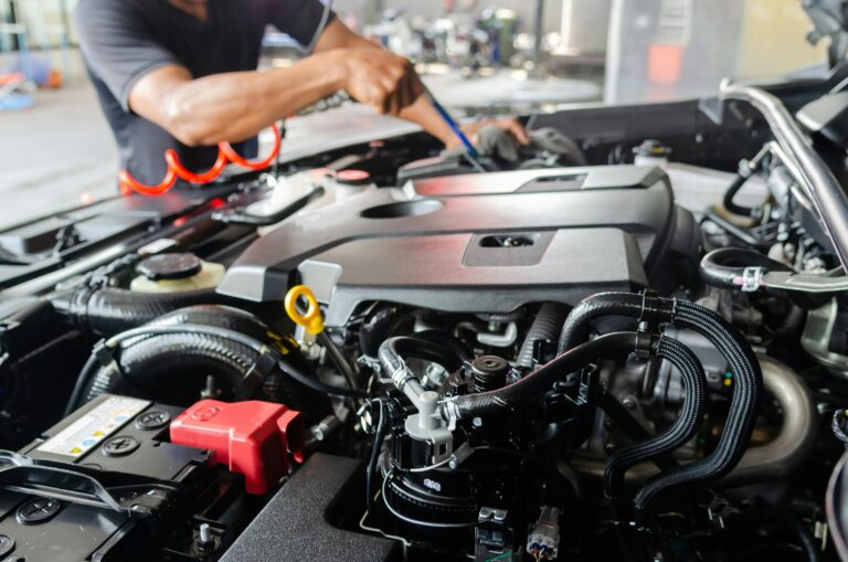 Process of cleaning the engine of a car with a spray